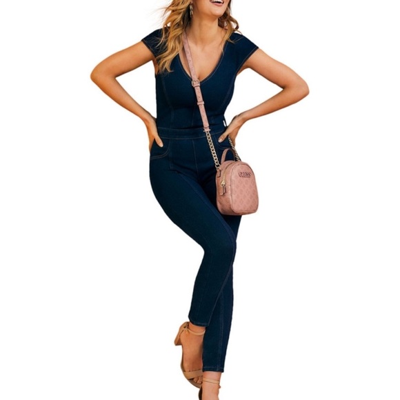 Guess Pants - GUESS Vivian Denim Skinny Leg Stretch Jumpsuit